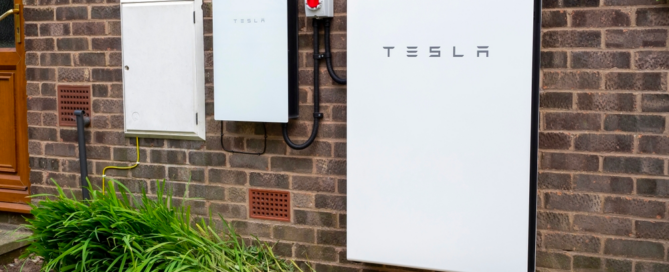 photo of a Tesla power wall unit with storage installed on a wall